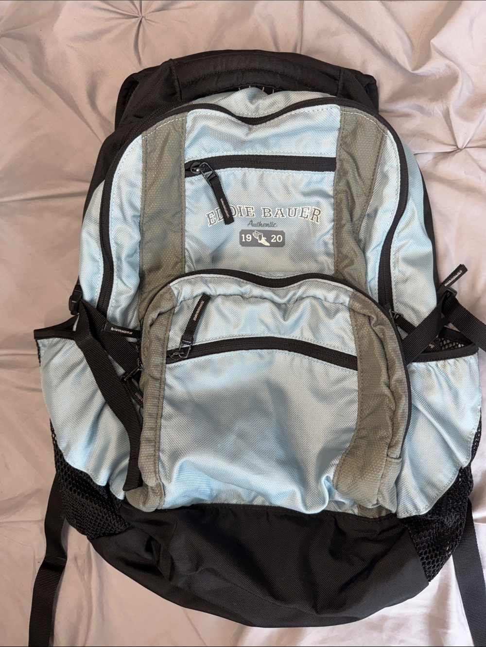 Eddie Bauer Light Blue and Black Backpack with Gray Accents